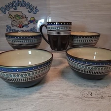 Gibson Elite Magello Set of 4 Cereal Bowl + 1 Coffee Mug Kitchen Stoneware 