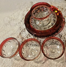 Tiffin Kings Crown Thumbprint Ruby Red 4 Salad / Dessert Plate ,4 Dessert Bowls