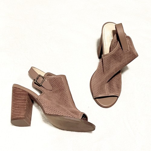Kelsi Dagger Mason Tan Perforated Block Heel Open Toe Sandal Buckle Size 8.5 - Picture 1 of 7