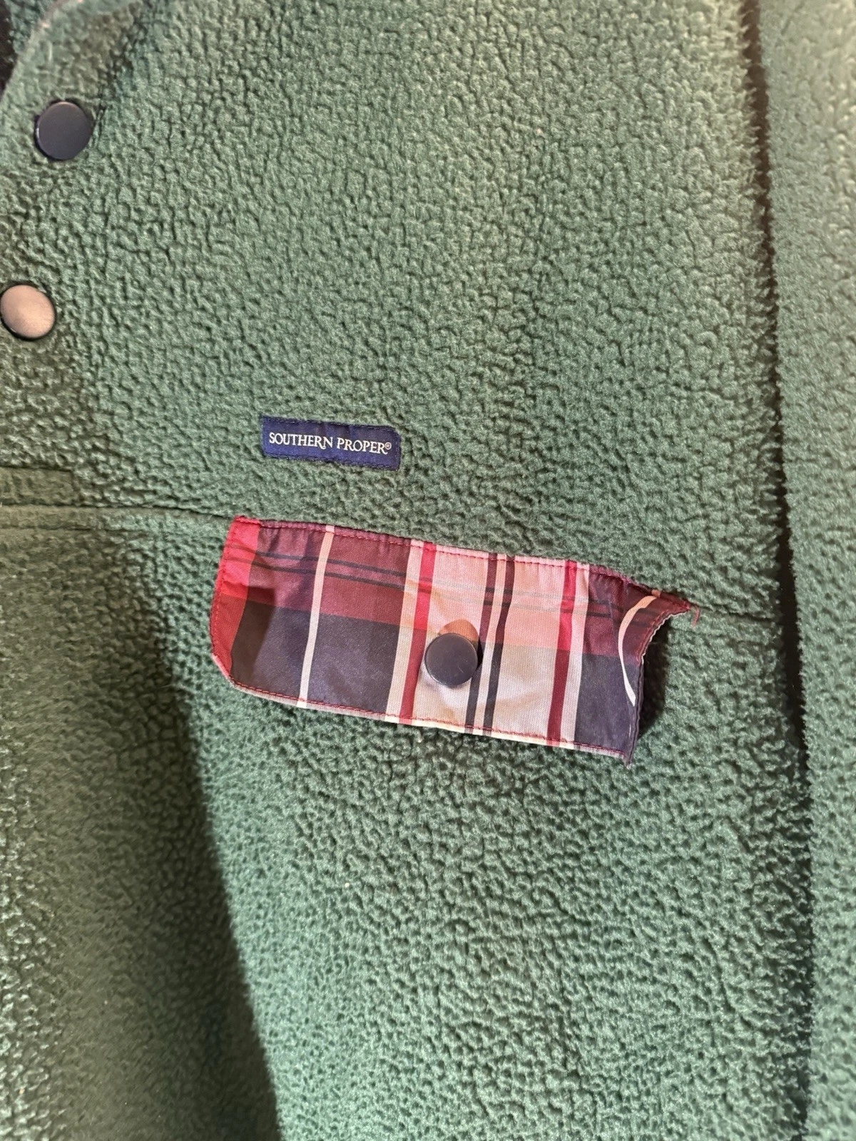 Southern Proper Jacket Mens L Green Fleece Snap Pullover Plaid Pocket Outdoor image 3