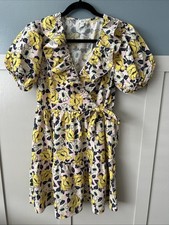 River Island Women's Floral Print Dress Size 10 Frilly Tie Waist Wrap Look Party