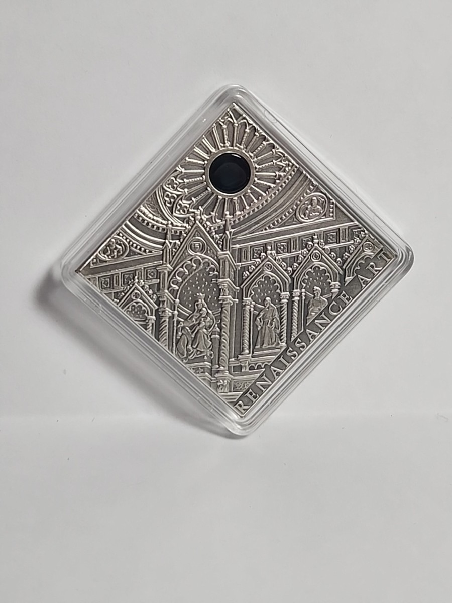 3)Niue 2014 Crystal Art Pure Silver Square Coin w Agate