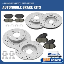 Front & Rear Drilled Brake Rotors Ceramic Pads Kit for 2014-2018 Mazda 3 Sport