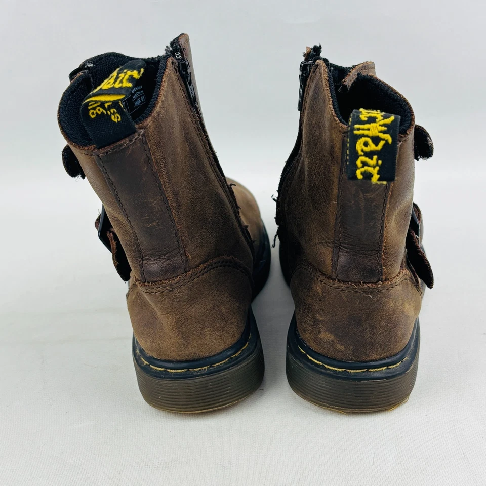 Botas Dr. Martens Jiffy Cremallera Lateral Niños Pequeños 10 Correas de Cuero Marrón Hebillas Foto 4 de 4