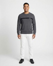 DKNY Men's Long Sleeve Logo Crew Neck Knit Sweater Charcoal Heather S