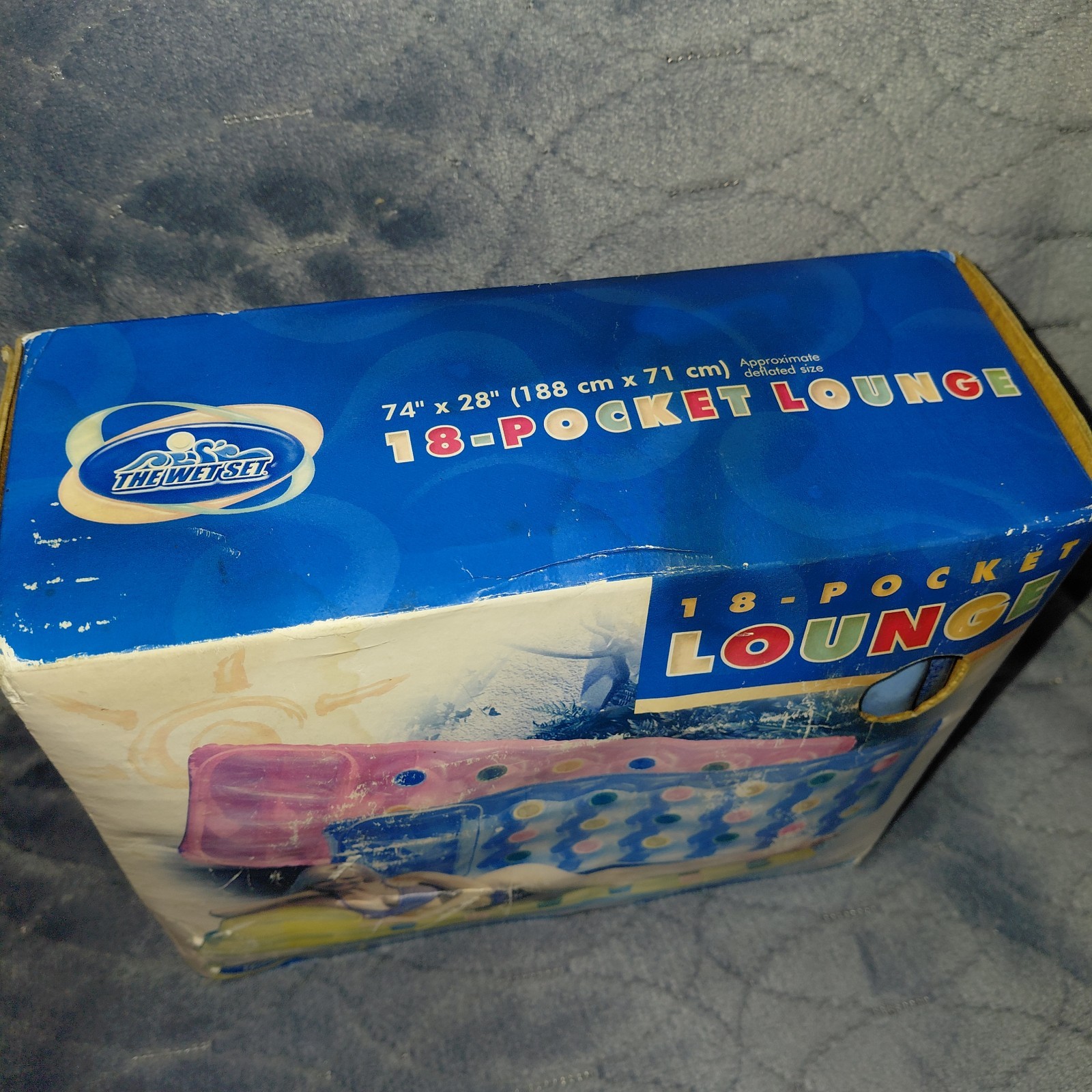 Vintage The Wet Set Intex 18 Pocket Lounge Pool Float - Blue - Model On Front - 