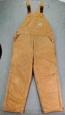 Vtg Carhartt R03 BRN Arctic Quilt Lined Double Knee Duck Bib Overalls 42x30 USA