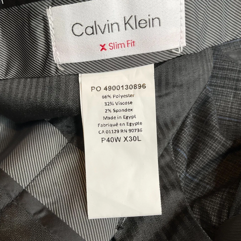 Pantalones de vestir para hombre Calvin Klein talla 40x30 carbón/azul a cuadros ajustados elásticos nuevos con etiquetas Foto 2 de 4