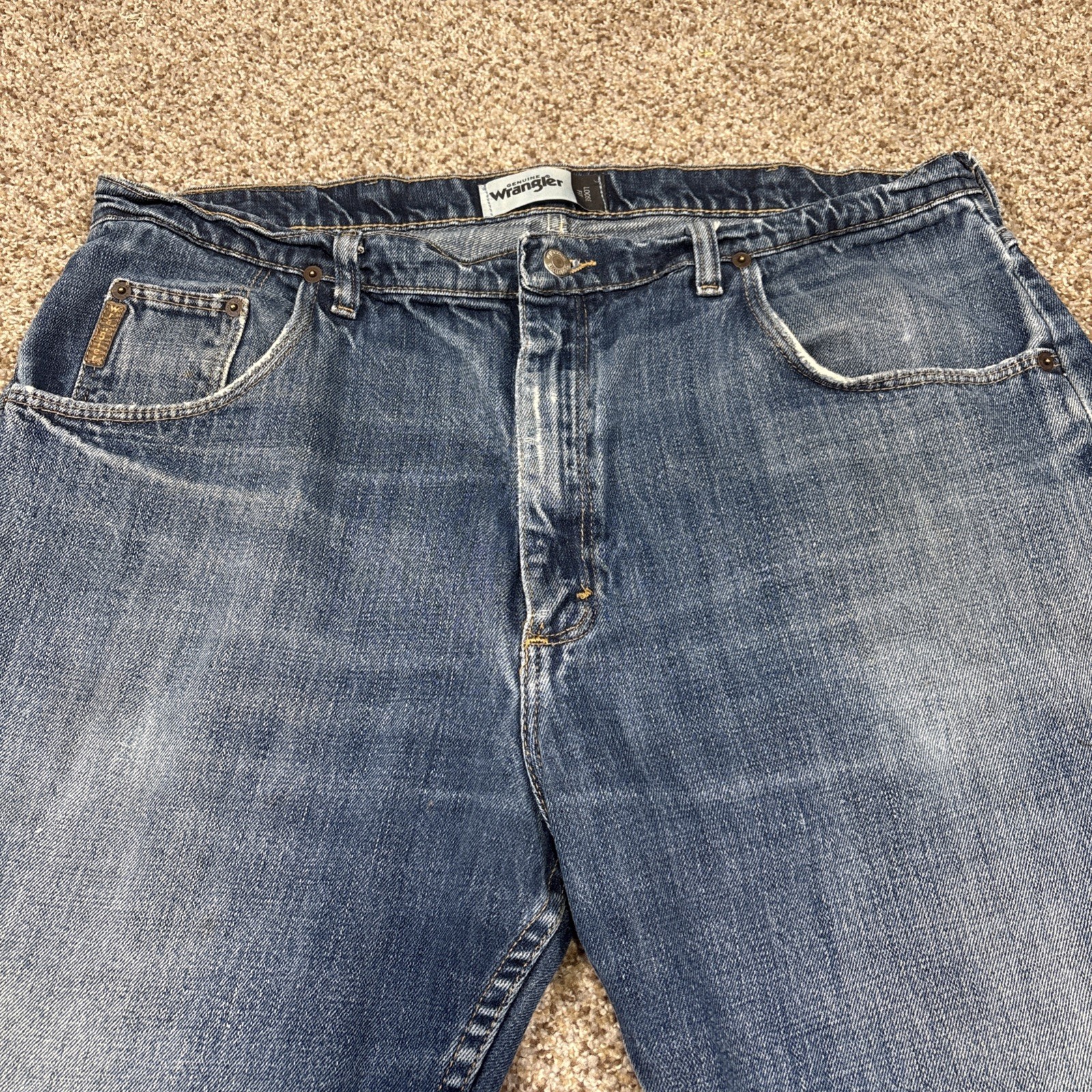 Wrangler Jeans Mens 38x29 Blue Cotton Loose Fit Denim Workwear Distressed - View 2