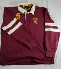 Tommy Hilfiger Rugby Shirt XL Burgundy Crest Logo 5 Preppy Classic Cotton