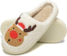 Women Reindeer Christmas Slippers Non-Slip Memory Foam Size Med