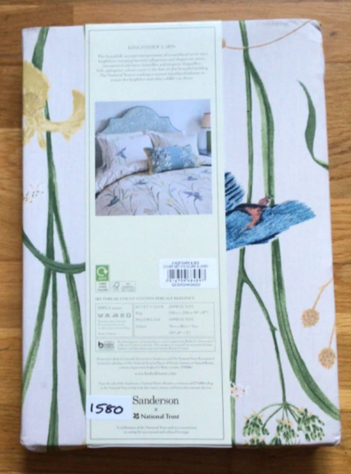 SANDERSON X NATIONAL TRUST KINGFISHER & IRIS DUVET COVER SET KING  RRP £100.00 - Image 2 of 3