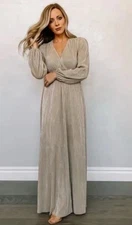 Baltic Born Venus Long Sleeve Pleated Maxi Dress In Gold Women’s Size Large