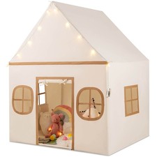 Kids Play Tent with Padded Mat, Star Lights, Side Storage Bags, Door  Windows