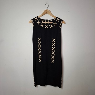 MOSCHINO CHEAP & CHIC Vintage 90s Black Cream Lace up Corset Dress Size Medium 