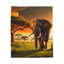 Vibrant Elephant Velveteen Plush Blanket - Cozy Throw for Safari Lovers, ... 
