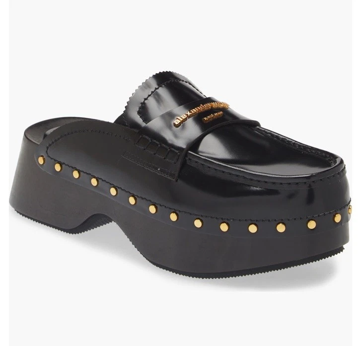 Alexander Wang Carter Logo Leather  Platform Loafer Clogs Sz 38.5 $650