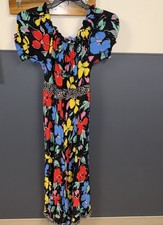 Womens Rixo On/Off The Shoulder Maxi Puff Sleeve Black Floral Dress Size 10 Boho