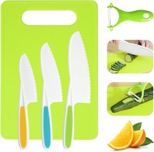 Kids Knife Set 5PCS Montessori Kitchen Tools BPA Free Safe Cooking Set w/Board