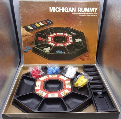 1974 Vintage Michigan Rummy Card Board Game ES Lowe Molded Tray Sealed Chips