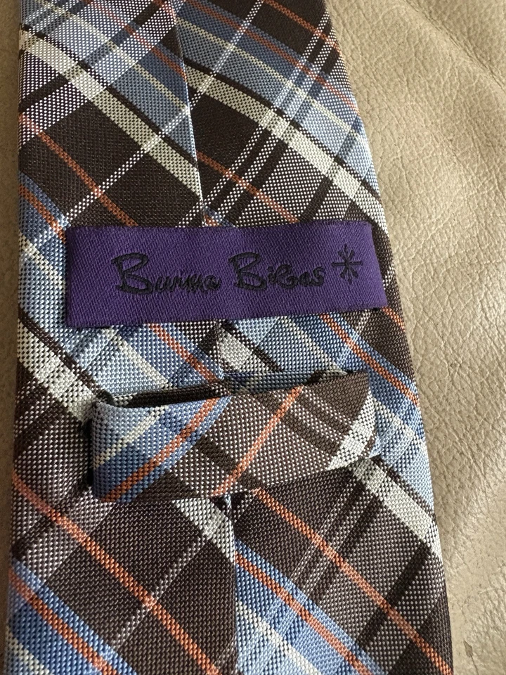 EUC BURMA BIBAS синий/коричневый классический TARTAN клетку галстук #822 - Изображение 2 из 4