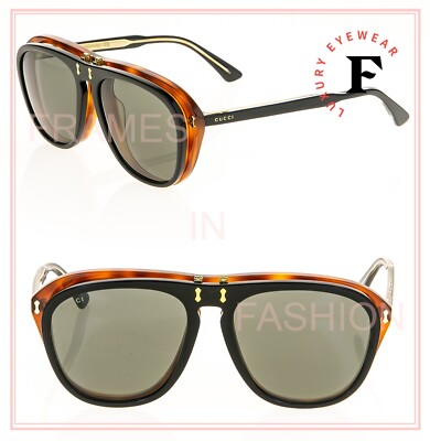 GUCCI AUTHENTIC 0087 Black Havana Brown Flip Retro Aviator  display picture 3