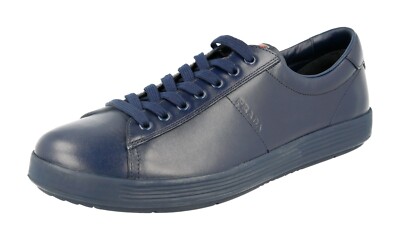 PRADA Leder Linea Rossa Downtown Sneaker - 4E2860 - Navy Blau - NEU -  7,5 41,5