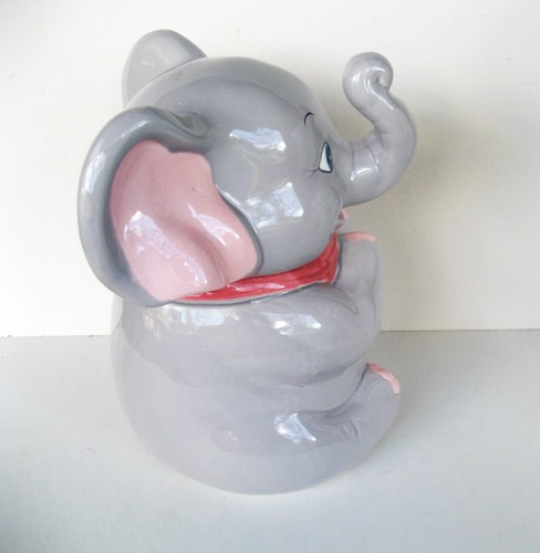 🐸Baby Jumbo Elephant Cookie Jar Ceramic Trunk Up Shinny 10" Vintage - Picture 3 of 14