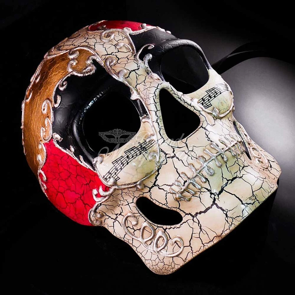 Day of the Dead Mask - Full Face Mask, Dia de los Muertos Masquerade Mask Red - Image 2 of 4
