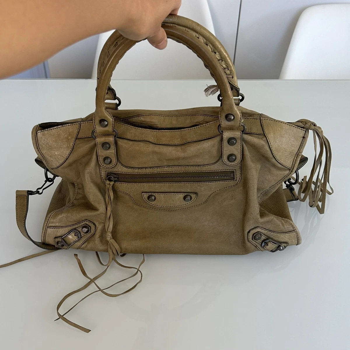Balenciaga motorcycle store bag olive