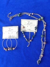 Lot If 3 ZEN jewerly Set. Necklace, Pierced Earrings, Bracelet. Jasper