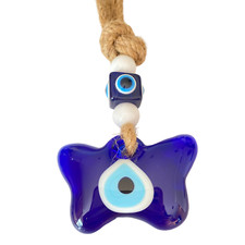Evil Eye Glass Wall Hanging Ornaments Handmade Blue Butterfly Macrame Eye Beads