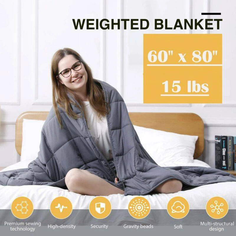 Quility Premium Weighted Blanket with Soft Cotton Cover, 60x80, 15 lbs,  Gray