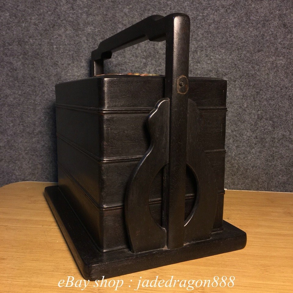 11.6" Old Chinese Marked Rosewood Inlaid Shell Pomegranate Bird Gift