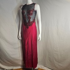 Victoria's Secret Silk Long Nightgown Slip Medium Red Dress Sheer Black Rose