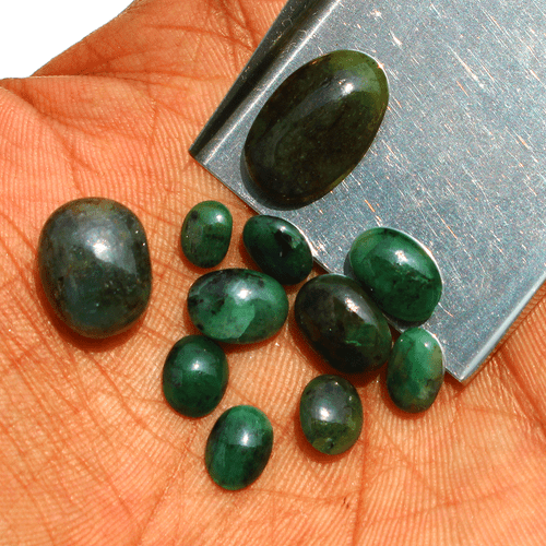 11 Pcs Natural Zambian Emerald Untreated 6.6mm-17mm Cabochon Loose Gemstones Lot - Picture 10 of 17