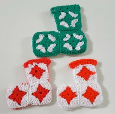 Vintage Crocheted Granny Square Christmas Stocking Lot of 3