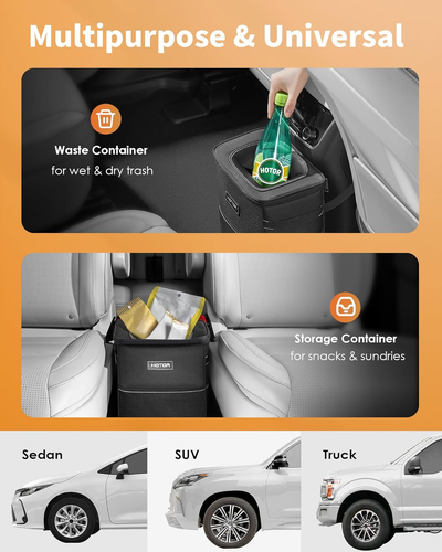 Car Trash Can with Lid and Storage Pockets - 100% Leak-Proof Organizer, Waterpro - Picture 6 of 12