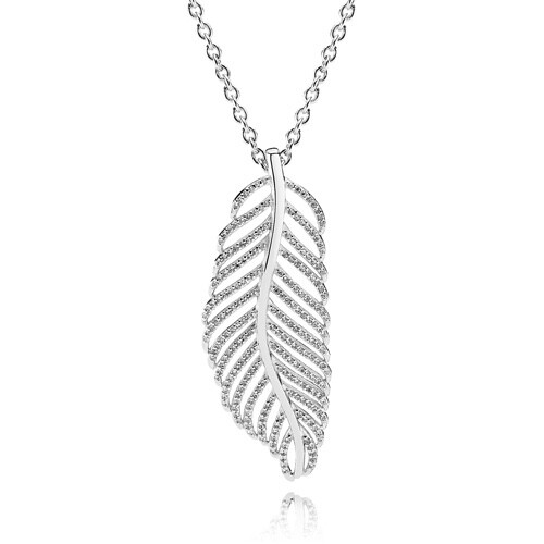 Pandora ALE 925 Sterling Silver Pendant Light as a Feather Stones Leaf - Picture 6 of 7