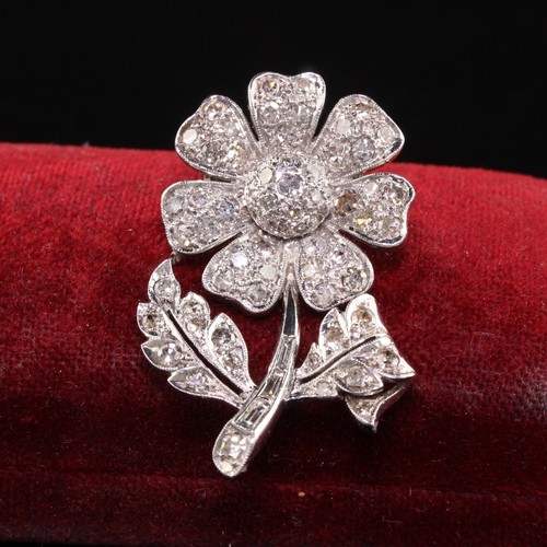 Antique Art Deco Platinum Walser Wald Single Cut Diamond Flower Pin - Picture 6 of 6