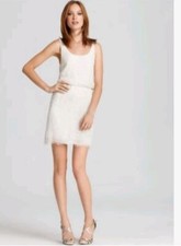 Alice + Olivia White Sequin Beaded Silk Mini Dress Size 4 Mate Cream #C