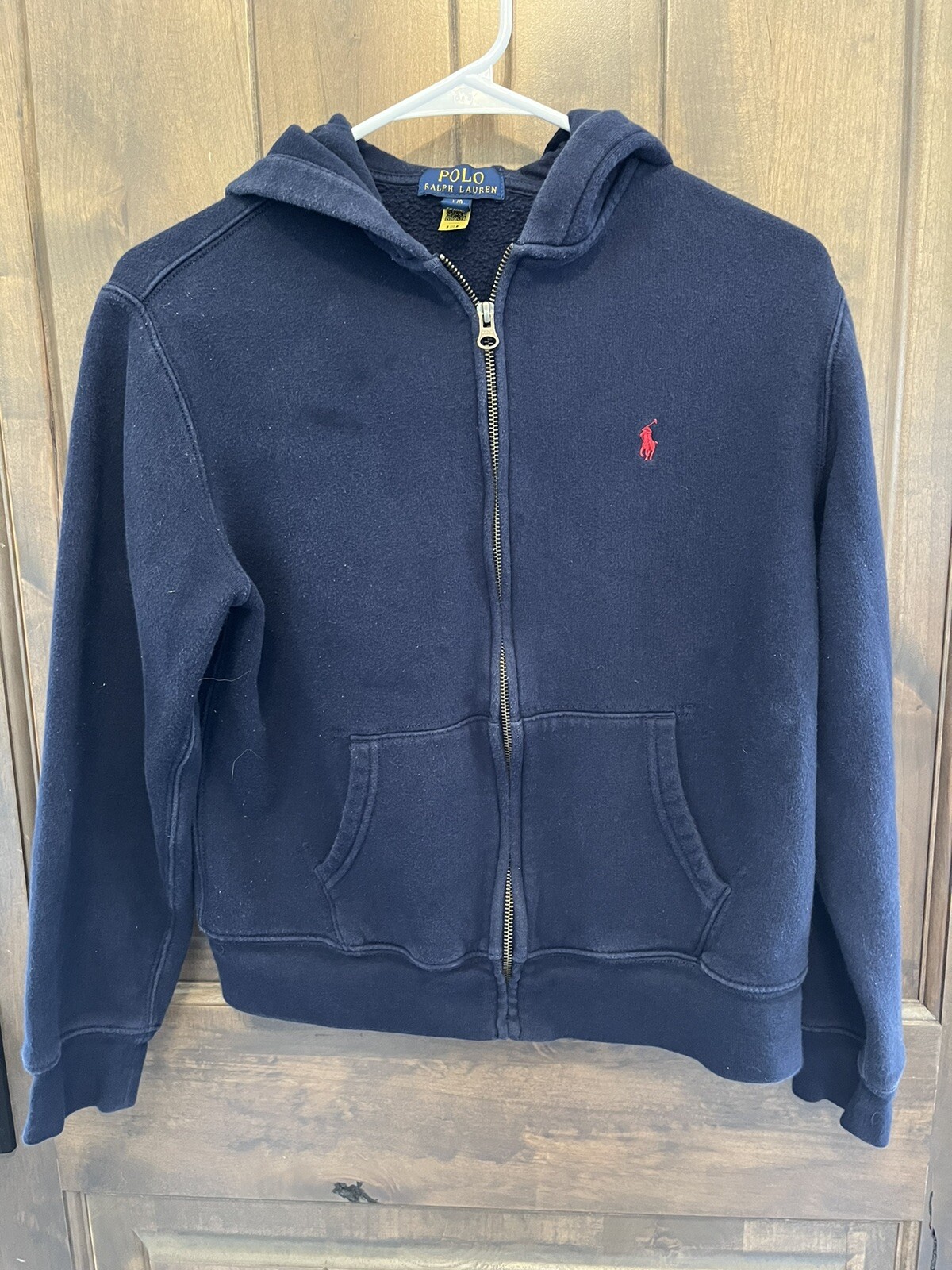 POLO RALPH LAUREN ragazzo L (14 16) blu navy full zip cappuccio rosso pony