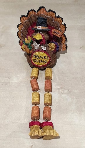FIGURINA IN LEGNO BUON RINGRAZIAMENTO TACCHINO Holiday 12" gambe penzolanti unica vintage - Foto 3 di 8