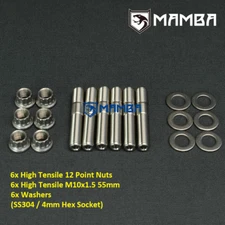 CNC Turbo Turbine Housing Exhaust Manifold Stud Kit 55mm M10x1.5 SS304 (6 sets)
