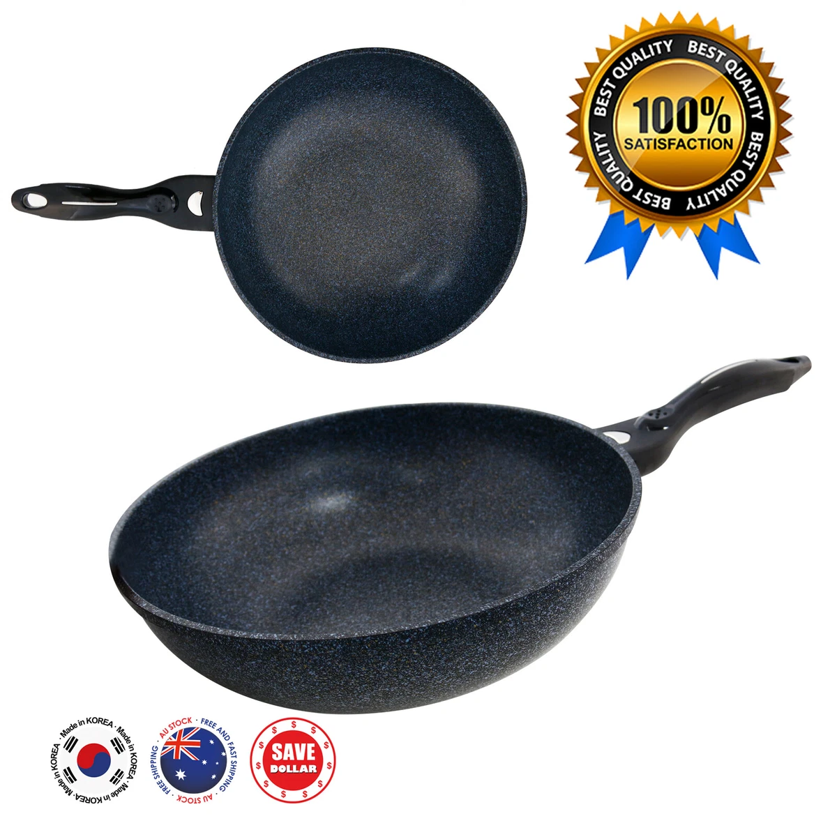 Wholesale Blue Marble Coating Stainless Steel Pots and Pans