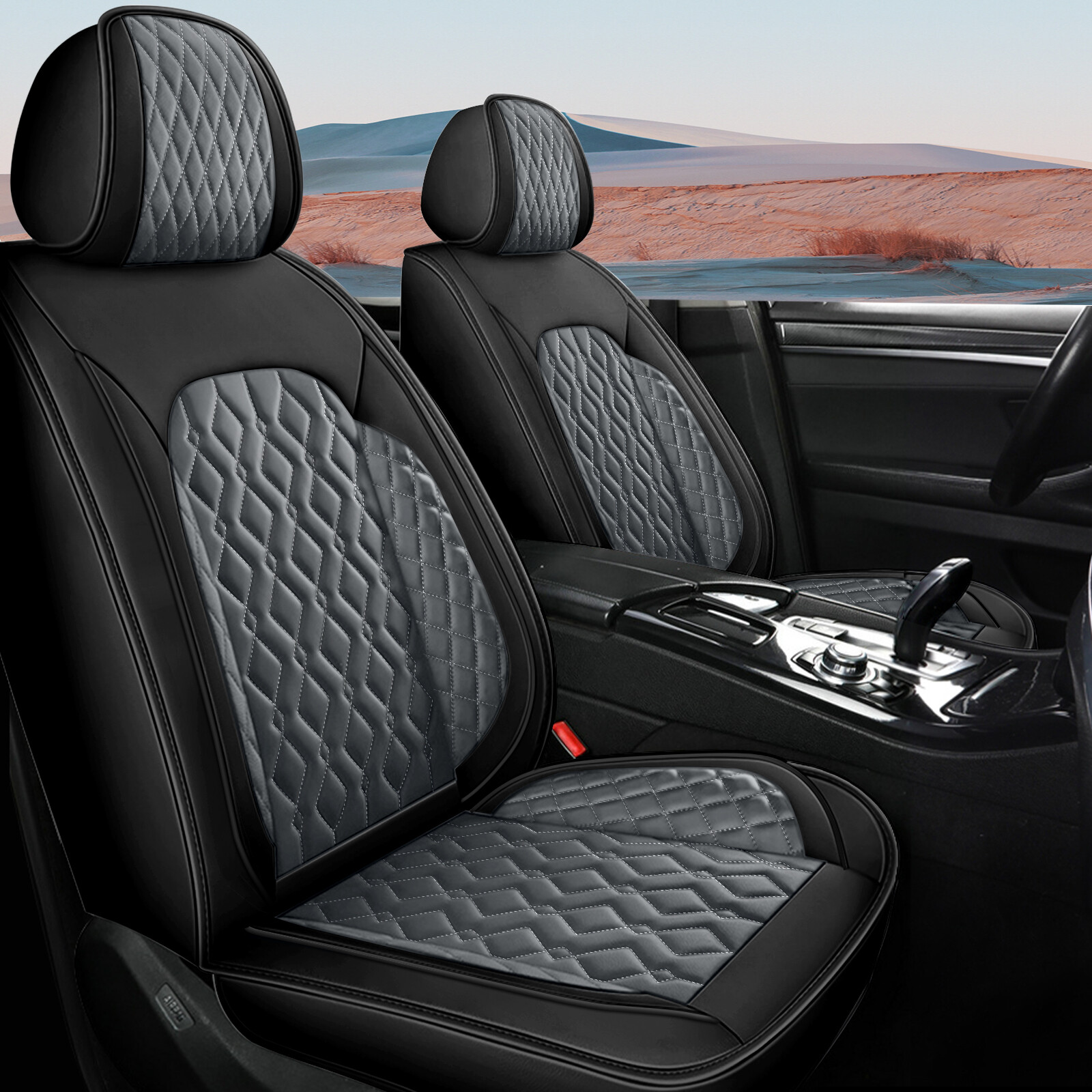 For GMC Yukon 2007-2022 Faux Leather Car Front Row Seat Covers Cushion Pad 2pcs