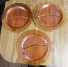 Vtg Federal Normandie Carnival Glass iridescent marigold divided plates (3) 11"