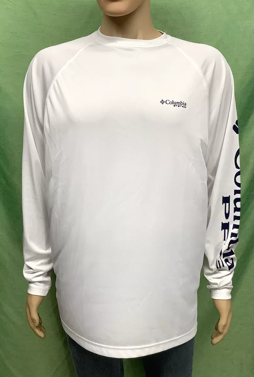 Columbia Men's PFG Terminal Tackle Long Sleeve Shirt, Large, White/Nightshade Logo