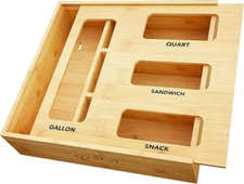 SpaceAid Bag Storage Organizer for Kitchen Drawer,Bamboo Organizer,1 Box 4 Slots