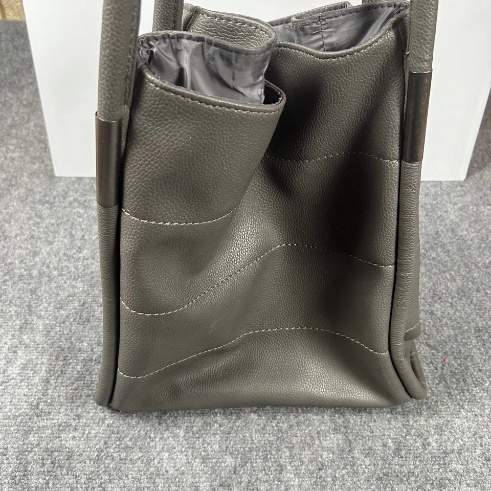 Neiman Marcus Gris Oscuro Imitación Cuero Shopper Monedero Bolso de Mano Viaje Playa Foto 2 de 4